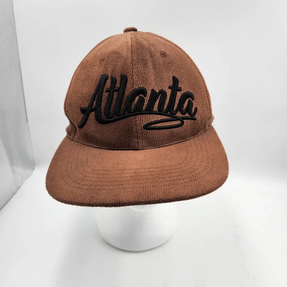 Brown Atlanta Corduroy Style Snapback Baseball Cap Embroidered‎ Logo Adjustable